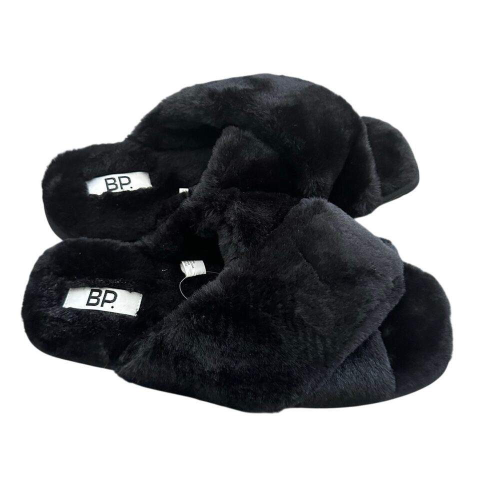 BP. Sophie Criss Cross Slippers
Women's XL (11-12) Plush Faux Fur Black Solid